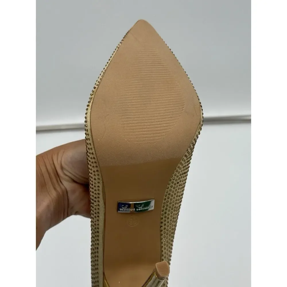 Lauren Lorraine Dori Pump Heels Bronze Gold Crystals Pointed Toe Size 9.5 New - Picture 7 of 10